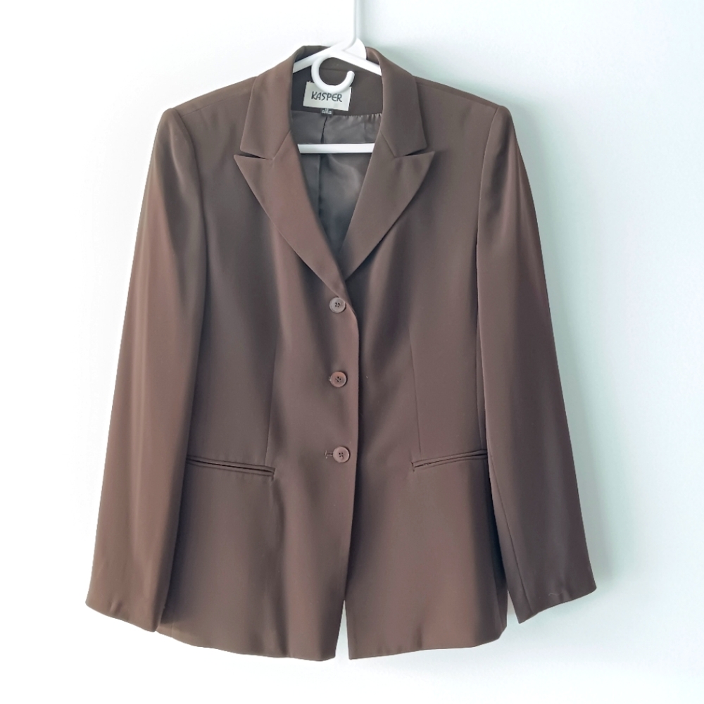 Kasper Blazer Suit Jacket Chocolate Brown 3 Buttons Notched Collar Lined Size 10